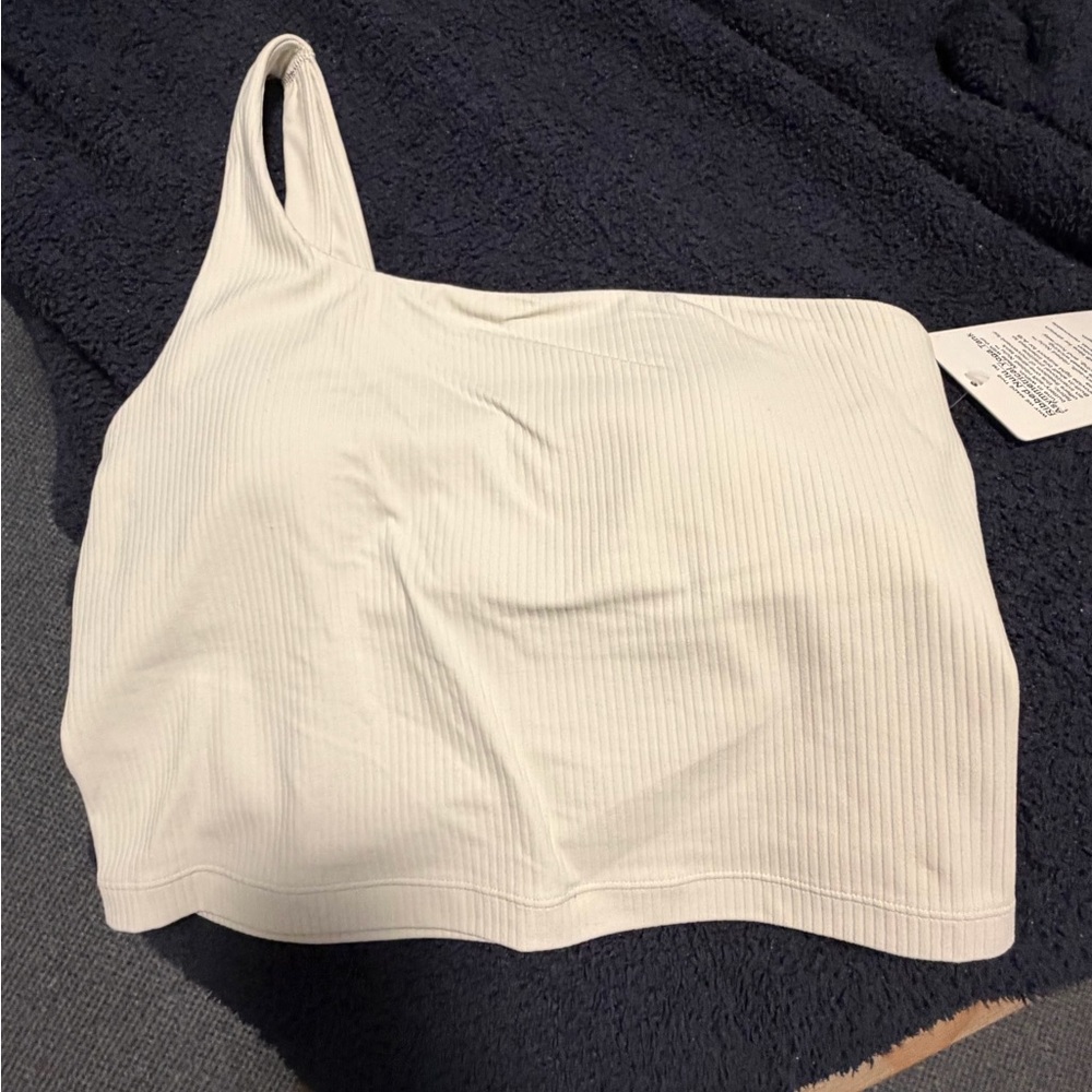 NWT Lululemon Ribbed Nulu Asymmetrical Yoga Tank Top in Bone - Picture 2 of 11